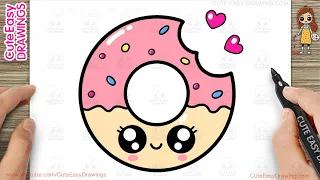 How to Draw a Cute Yummy Donut | Easy Step-By-Step Drawing and Coloring for Kids and Toddlers