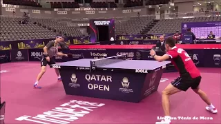 Aquecimento de Hugo Calderano e Timo Boll - Aberto do Catar 2018