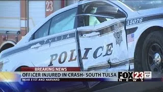 VIDEO: Officer injured in midtown Tulsa crash