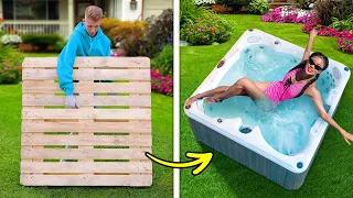 DIY BACKYARD POOL || Dollar Store DIY Ideas From Wooden Pallets || Giant Crafts And DIY Furniture