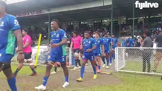 Fijian Drua and the Melbourne Rebels take the field for their trial match.