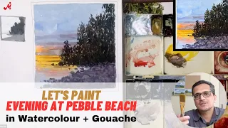 Painting Evening On A Pebble Beach in Watercolour + Gouache