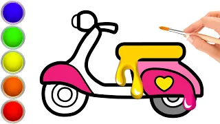 Simple Scooter Drawing 💛💗 How to draw a Scooter / Draw a Cute Scooter Girl | Learn to Draw With Kids