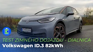 TEST zimného dojazdu na diaľnici: Elektromobil Volkswagen ID.3 82kWh. Výborné auto pre "obchoďákov".