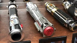 All available Lightsabers at Star Wars Trading Post Downtown Disney California