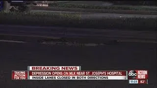 Depression in roadway closes lanes of Martin Luther King Jr. Blvd. in front of St. Joseph's Hospital