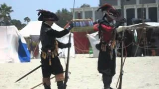 Spanish Musketeers demonstrating matchlock musket drill at Belmont Pier Pirate invasion, 2013