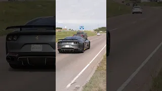 Ferrari 812 Superfast and C8 Z06 leaving Cars and Coffee