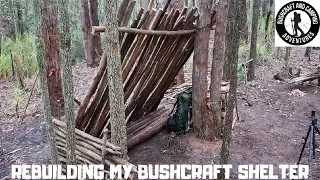 Bushcraft shelter rebuild and bushcraft table/bench