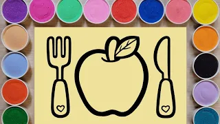 [手工沙畫]Sand Painting Meal for Kids｜How to Draw an Apple easy