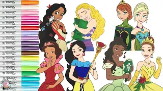 Disney Princess Color Swap Coloring Book Compilation Belle Tiana Rapunzel Moana Anna Elsa Elena Snow