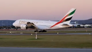 Watch this huge Emirates Airbus A380 plane land at Perth Airport in Australia. A smooth landing too.