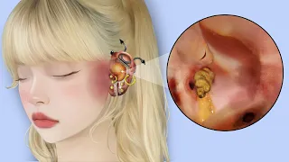 ASMR Removal Big Acne & Maggot Infected Ear | Severely Injured Animation