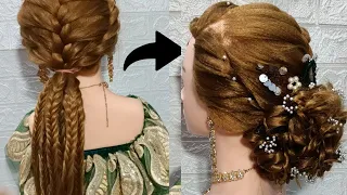 Stylish Bridal Juda with fishtail braid|messy bun hairstyle for wedding saree|Braid bun|LK Hairstyle