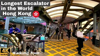 World's longest outdoor escalator walkway system Central-Mid-Levels Hong Kong 4k walking Tour