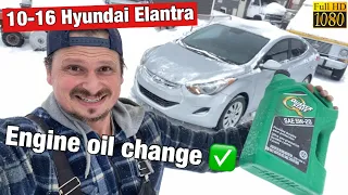 10-16 Hyundai Elantra oil and filter change. Engine oil viscosity and quantity.