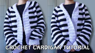 How to Crochet Raglan Striped Sweater Cardigan