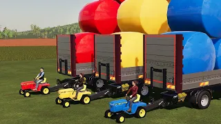 LAND OF MINI! ULTRA BIG HAY BALING w/ LAWN TRACTORS! TRANSPORT WITH MINI LAWN JOHN DEERE! |FS19