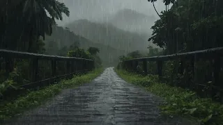 Sound of Heavy rain on a beautiful mountain road for relaxing, sleeping, studying, insomnia