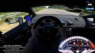 Lamborghini Huracan Performante on Autobahn, 330 km/h