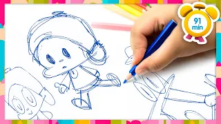🖍POCOYO ENGLISH -How to Draw Pocoyo - Draw With Me [91min] Full Episodes |VIDEOS & CARTOONS for KIDS