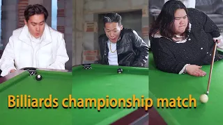 Billiards championship match: The talented fat girl helps her boyfriend win the billiards match!