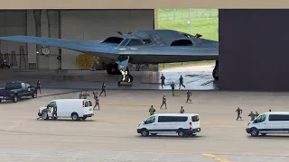 Airmen Rush Inside Special Hangar to Takeoff Massive US Stealth Bombers