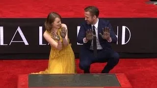 Ryan Gosling, Emma Stone immortalized in Hollywood cement