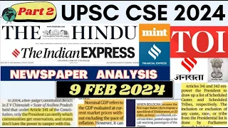 UPSC CSE CURRENT AFFAIRS 9 Feb 2024 Part 2- The Hindu + Financial Express + The Indian Express +TOI