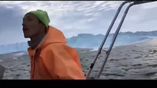 A huge tsunami wave after the iceberg collapse