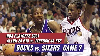 NBA Playoffs 2001. Bucks vs Sixers Game 7 - Full Highlights. Iverson 44 pts