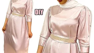 Long maxi dress sewing tutorial. Elegant belted gown. Beginner friendly.Cutting and stitching