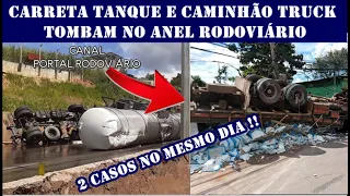 Carreta tanque e caminhão truck tombam no Anel Rodoviário no Belo Horizonte