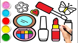 Makeup Set 💄 💅 Drawing and Coloring for Kids | Makeup tools Drawing easy