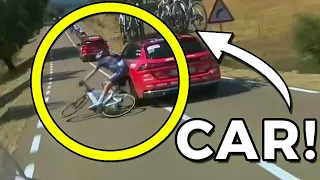 ZWIFT Winner Jay Vine CRASHES INTO CAR during the Vuelta a España Stage 14 2021 (CRASH ANALYSIS)