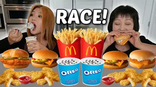 MCDONALD'S RACE EATING COMPETITION! OREO MCFLURRY, CHEESEBURGERS, CHICKEN MCNUGGETS, FRIES 먹방