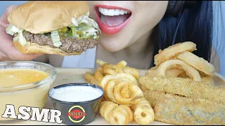 ASMR FatBurger FRIED PICKLES + ONION RINGS + CHEESE SAUCE (EATING SOUNDS) NO TALKING | SAS-ASMR