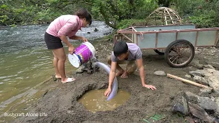 Wild Fishing Exciting: Easy Finding Fish in Secret Hole With A Large Capacity Pump Catch Big Catfish