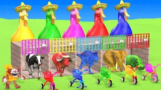 Long Slide Game With Elephant Gorilla Buffalo Hippopotamus Tiger - 3d Animal Game - Funny 3d Animals