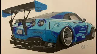 Nissan GTR LibertyWalk - Timelapse Drawing #shorts