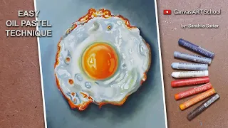 Realistic Fried Egg drawing tutorial / Easy oil pastel drawing for beginners / Canvas Art