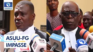 ASUU-FG:  Adegboruwa, Falana Speak To Journalists As Court Adjourns Case To Sept 16