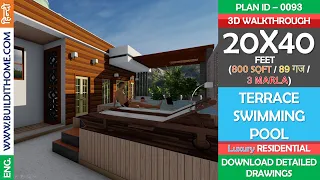 20x40 house plan | Terrace Swimming Pool with deck area |