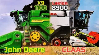 John Deere X9 1100 VS Claas Lexion 8900 - Size/Power/Capac. Comparison (Largest JD vs Largest Claas)