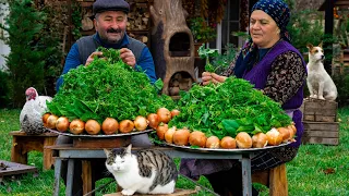 Traditional Kutabs With Edible Forest Greens | Outdoor Cooking