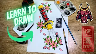 How to draw a samurai Sword (Neo Traditional tattoo)
