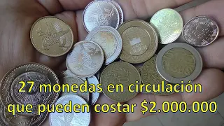 27 monedas en circulación que cuestan $2.000.000, monedas de Colombia que usas a diario