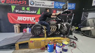 Triumph Rocket 3gt getting tuned at Texas Superbikes. 165 Wheel Horse Power