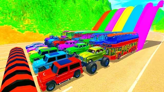 HT Gameplay Crash # 608 | Monster Truck & Cars vs Giant Speed Bumps With Side Colors High Speed Fail