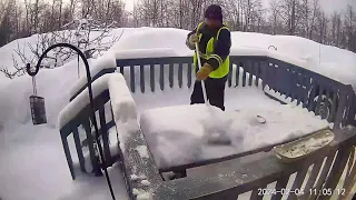Clearing light fluffy snow using a broom and a shovel (02-04-24) Alaska
